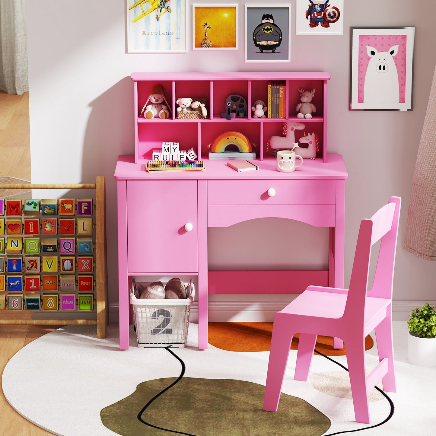 Ensemble Bureau et Chaise pour Enfants avec Rangement - Rose