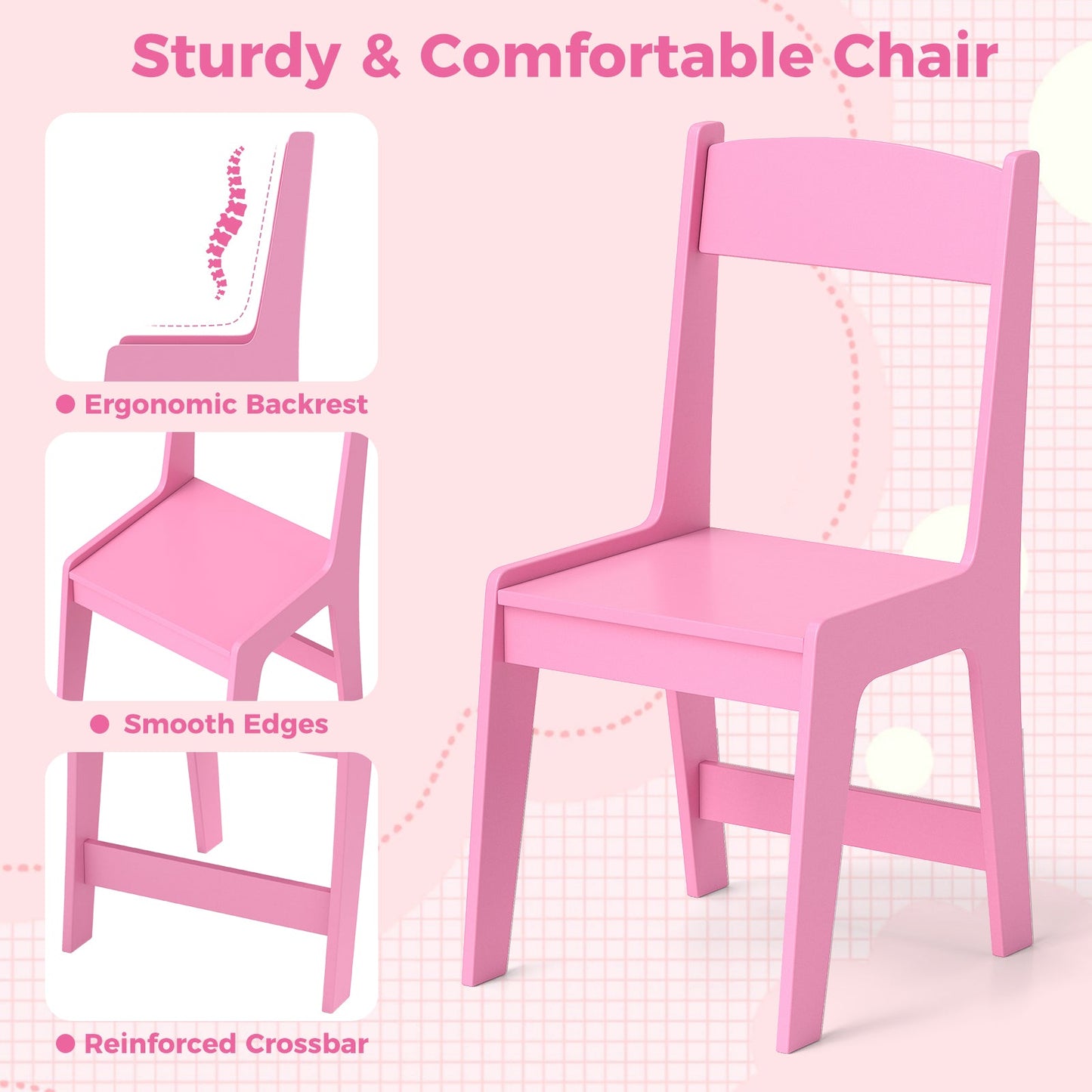 Ensemble Bureau et Chaise pour Enfants avec Rangement - Rose