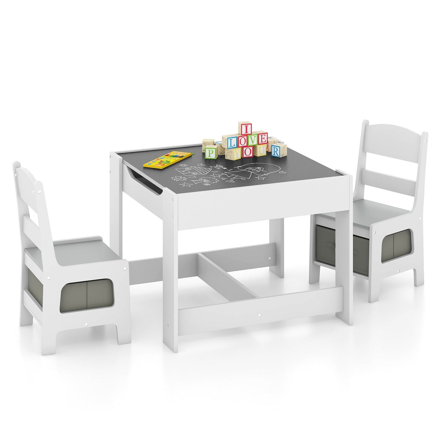 Juego de Mesa y Sillas para Niños con Almacenamiento y Pizarra