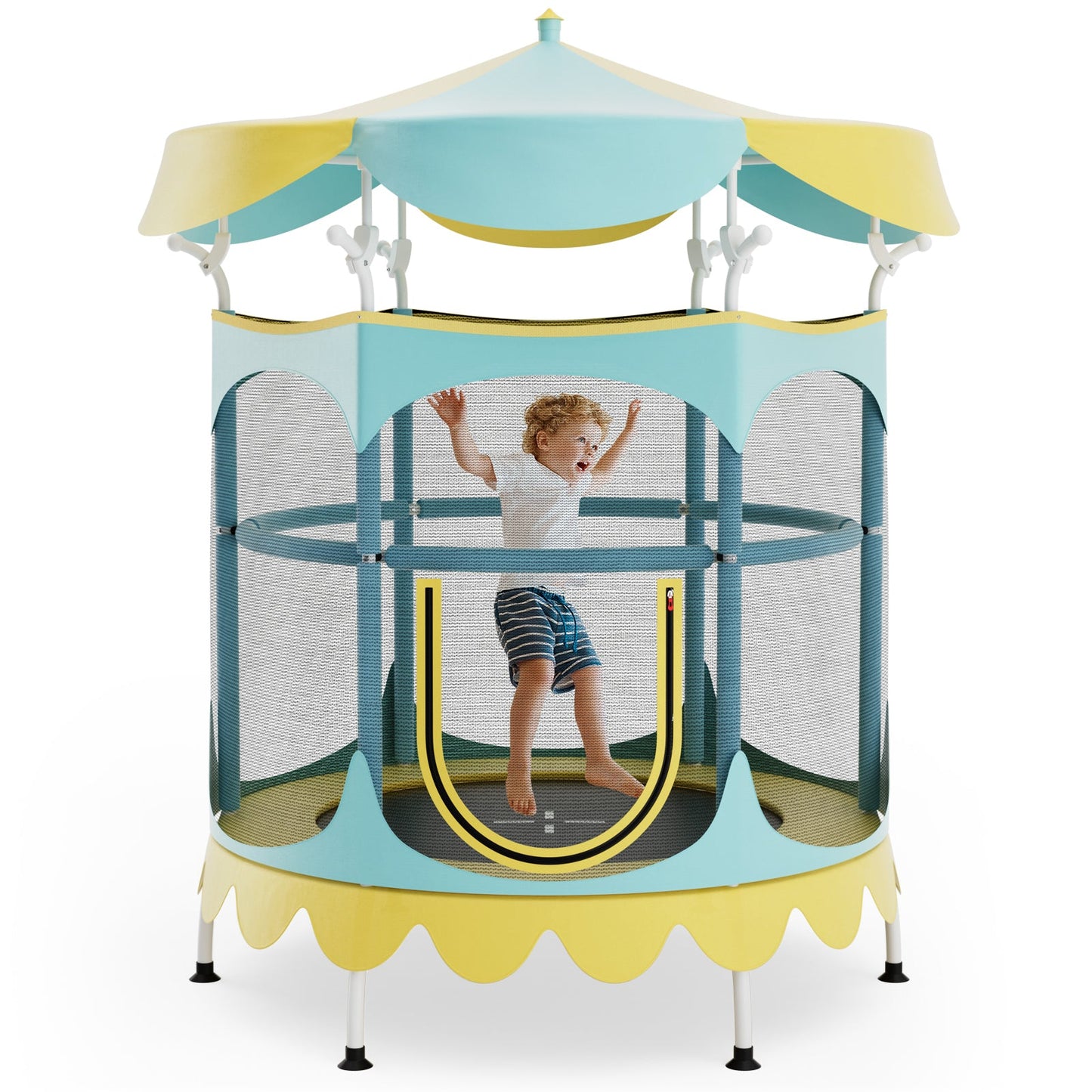 Trampolín para Niños de 64 Pulgadas con Dosel y Red de Seguridad - Amarillo