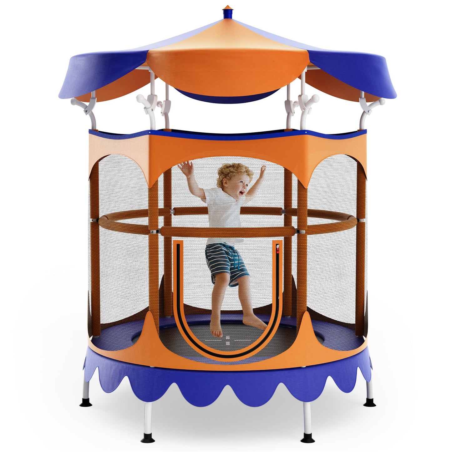 64 Inch Kids Trampoline with Canopy & Safety Net - Orange