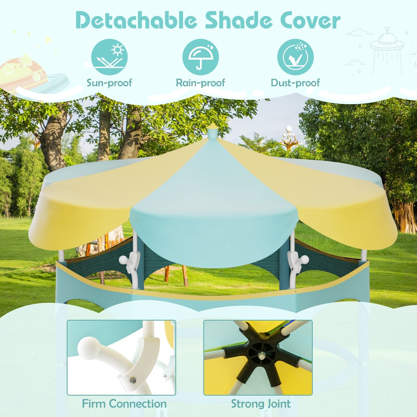 Trampolín para Niños de 64 Pulgadas con Dosel y Red de Seguridad - Amarillo
