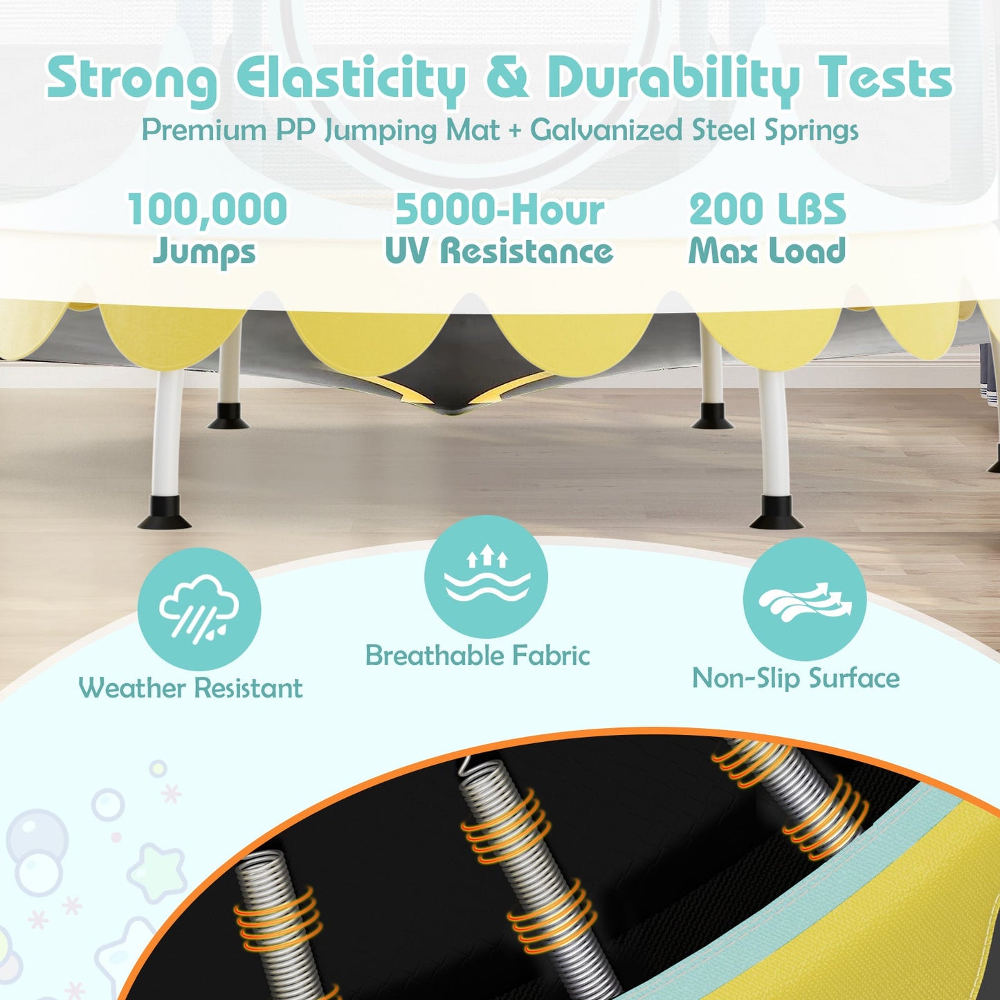 Trampolín para Niños de 64 Pulgadas con Dosel y Red de Seguridad - Amarillo