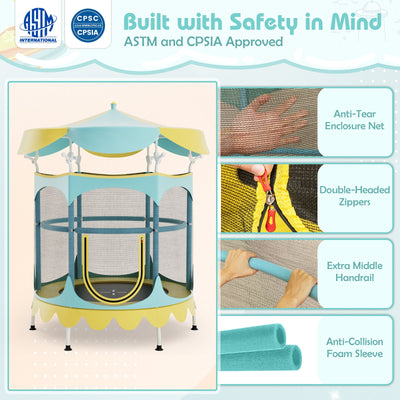 64 Inch Kids Trampoline with Canopy and Safety Net - Yellow