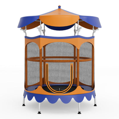 64 Inch Kids Trampoline with Canopy & Safety Net - Orange
