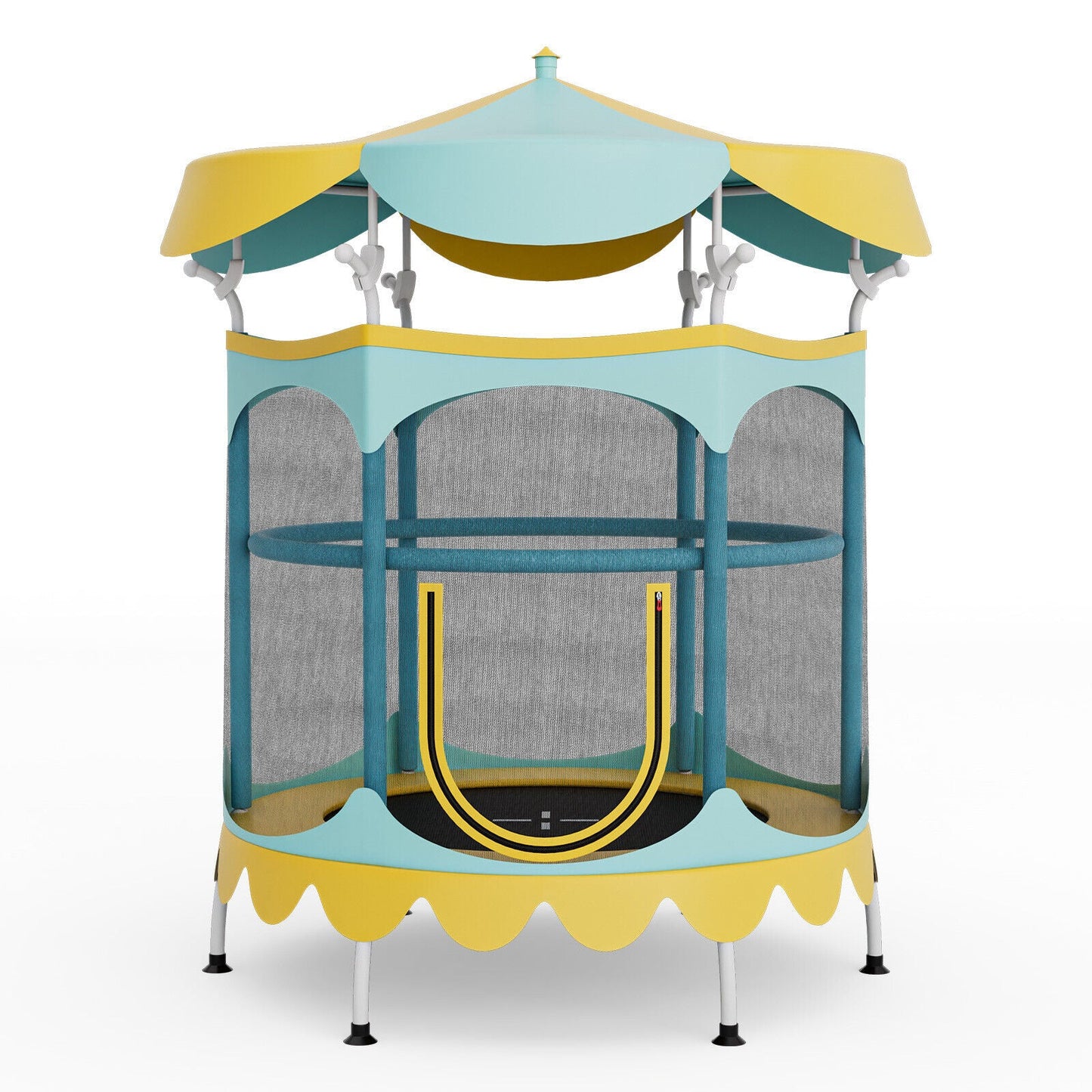 Trampolín para Niños de 64 Pulgadas con Dosel y Red de Seguridad - Amarillo