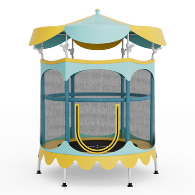64 Inch Kids Trampoline with Canopy and Safety Net - Yellow