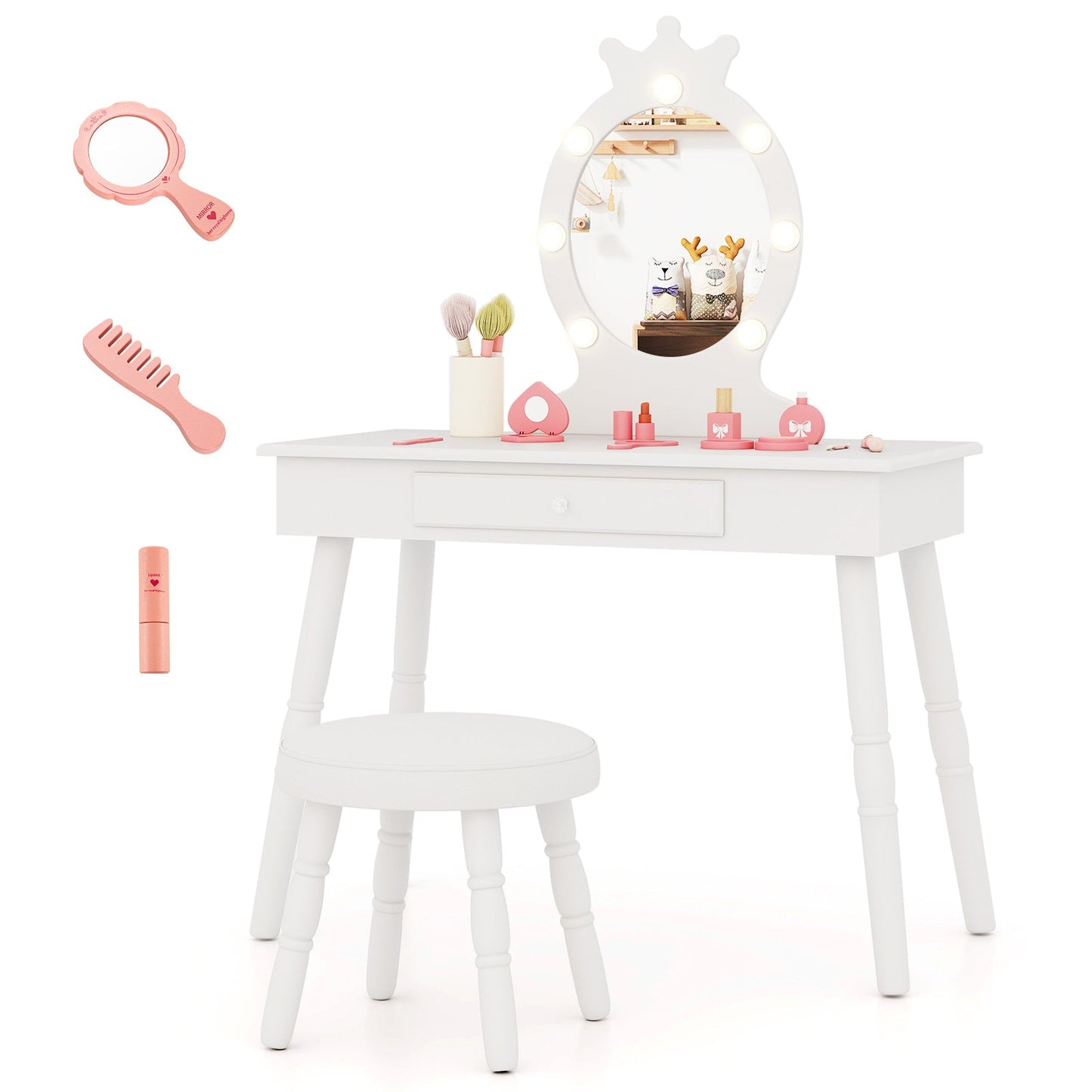 Conjunto de Tocador Infantil con Espejo Iluminado - Blanco