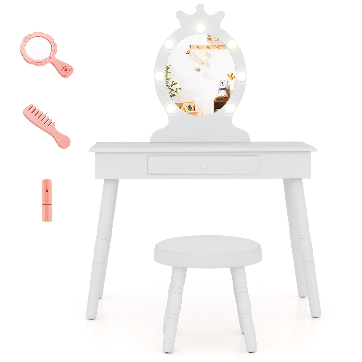 Conjunto de Tocador Infantil con Espejo Iluminado - Blanco