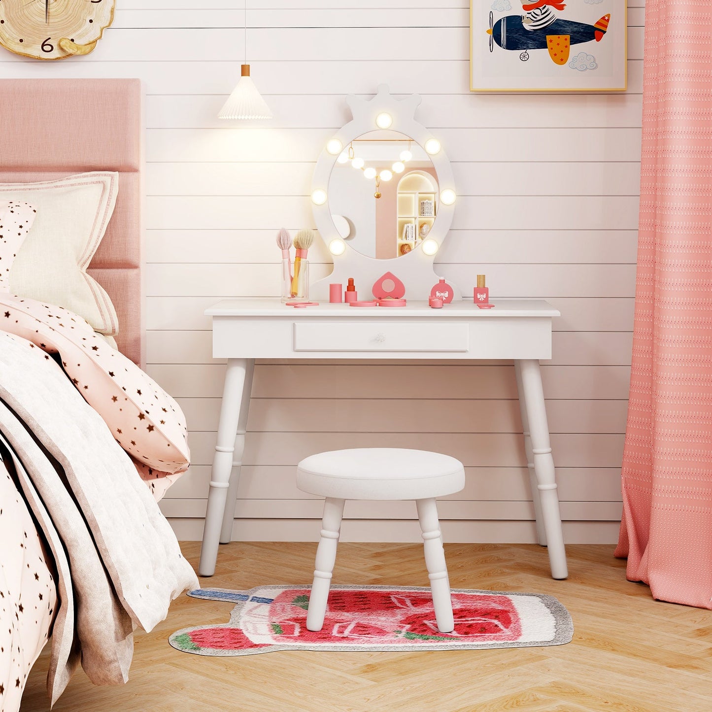 Conjunto de Tocador Infantil con Espejo Iluminado - Blanco