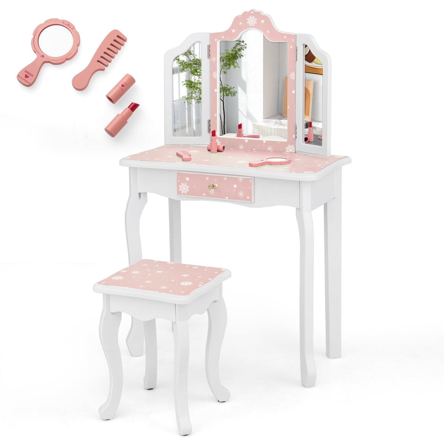 Juego de Mesa y Taburete de Maquillaje de Princesa - Rosa