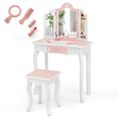 Table de maquillage et ensemble de tabouret de princesse - Rose