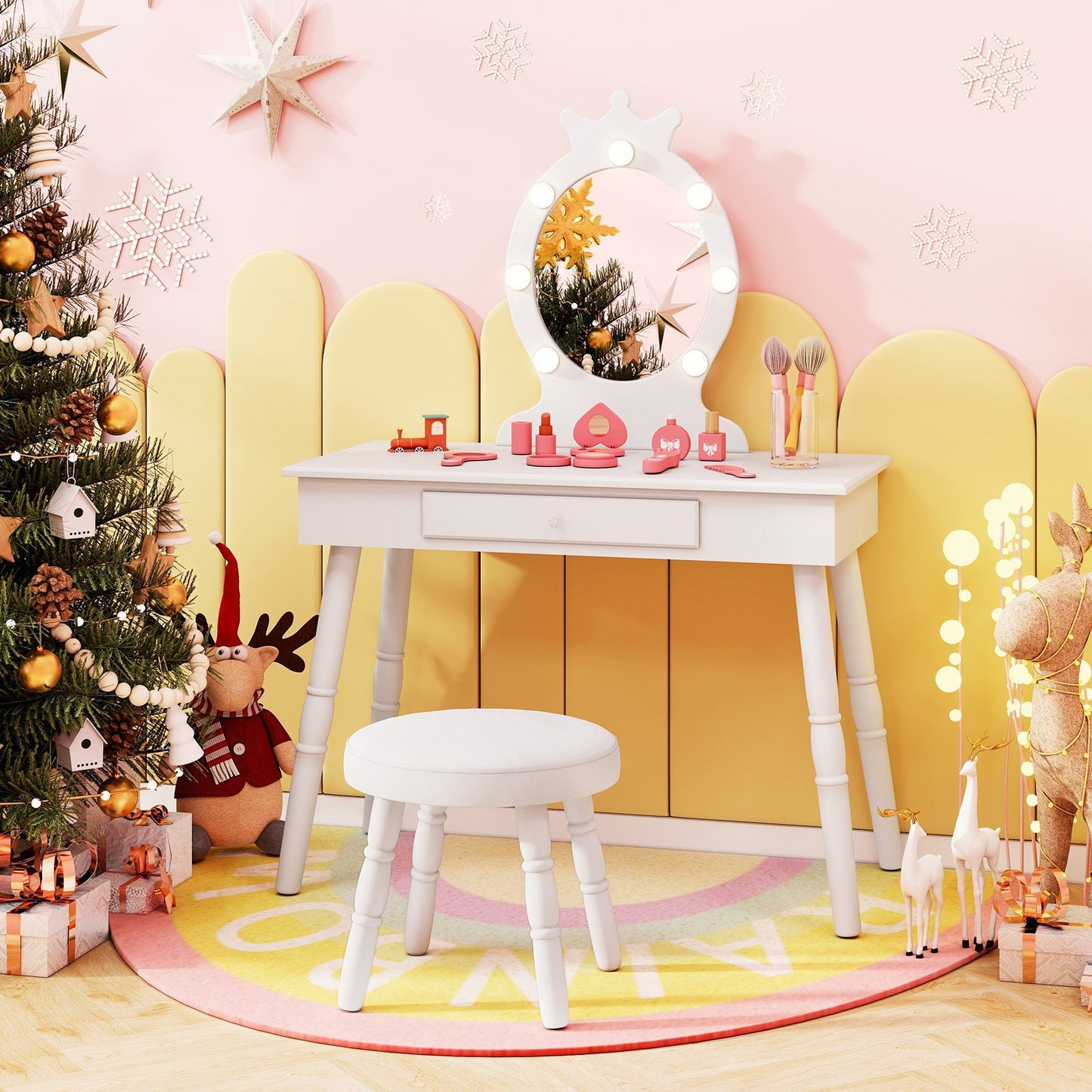 Conjunto de Tocador Infantil con Espejo Iluminado - Blanco