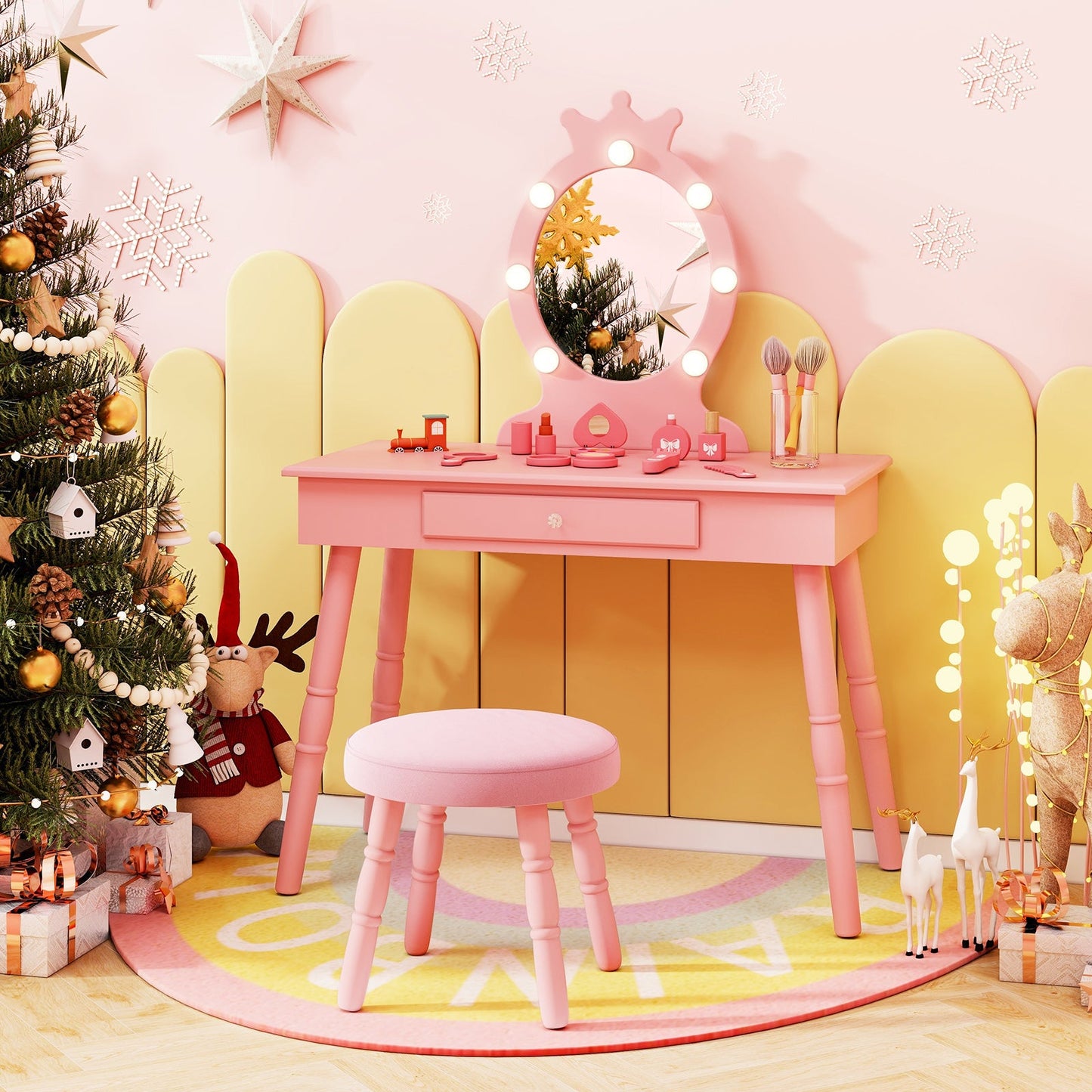 Ensemble de coiffeuse pour enfants avec miroir éclairé - Rose