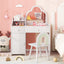 Conjunto de Mesa y Silla de Tocador para Niños con Espejo en Forma de Nube - Blanco
