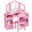 Kids Vanity Table and Chair Set with Removable Mirrors - Pink