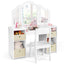Kids Vanity Table and Chair Set with Mirrors and Storage - White
