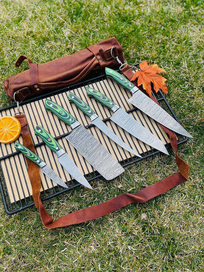 Premium 6-Piece Damascus Steel Kitchen Knife Collection with G10 Handles - Korvel