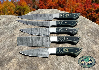 Premium 5-Piece Custom Handmade Damascus Steel Knife Set with G10 Handles - Korvel