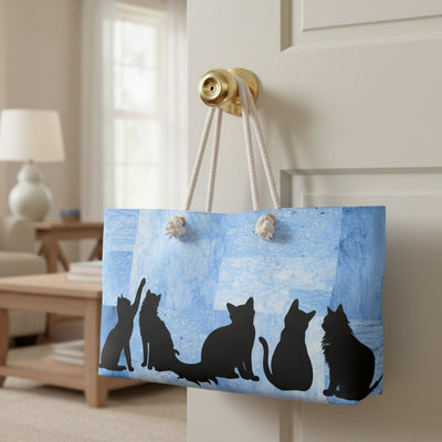 Kitties on Blue Block Weekender Bag