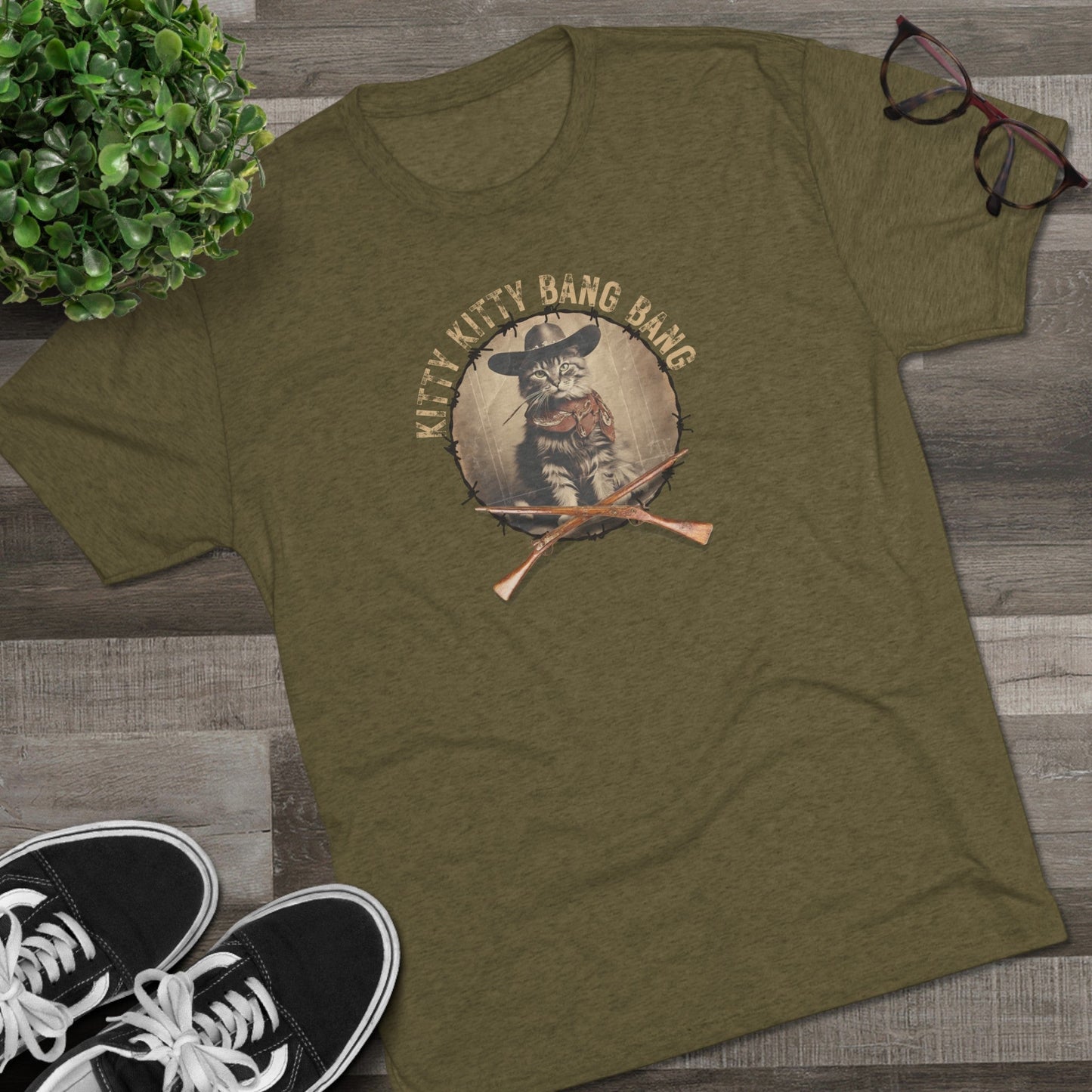 Kitty Kitty Bang Bang Unisex Tri-Blend Crew Tee