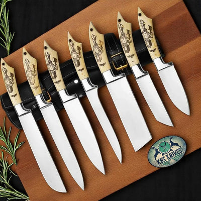 Timeless Elegance – 7-Piece Premium Stainless Steel Knife Set with Unique Bone Handles - Korvel