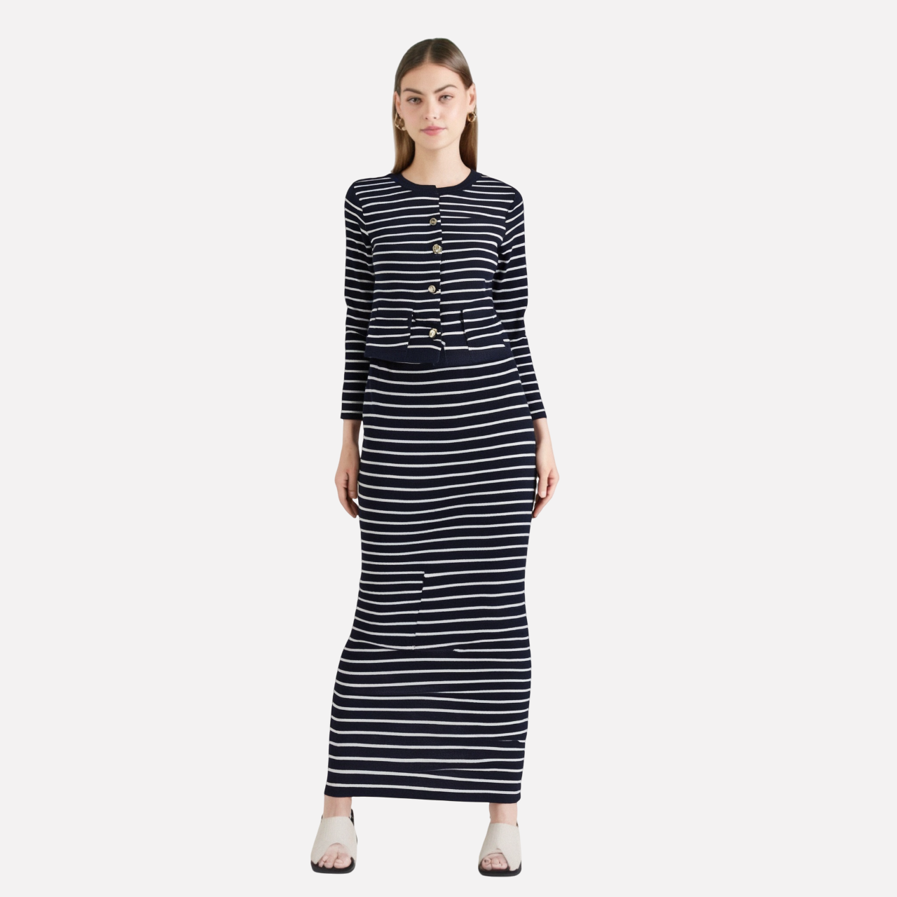 Ensemble Tricot Rayé à Manches Longues pour Femmes