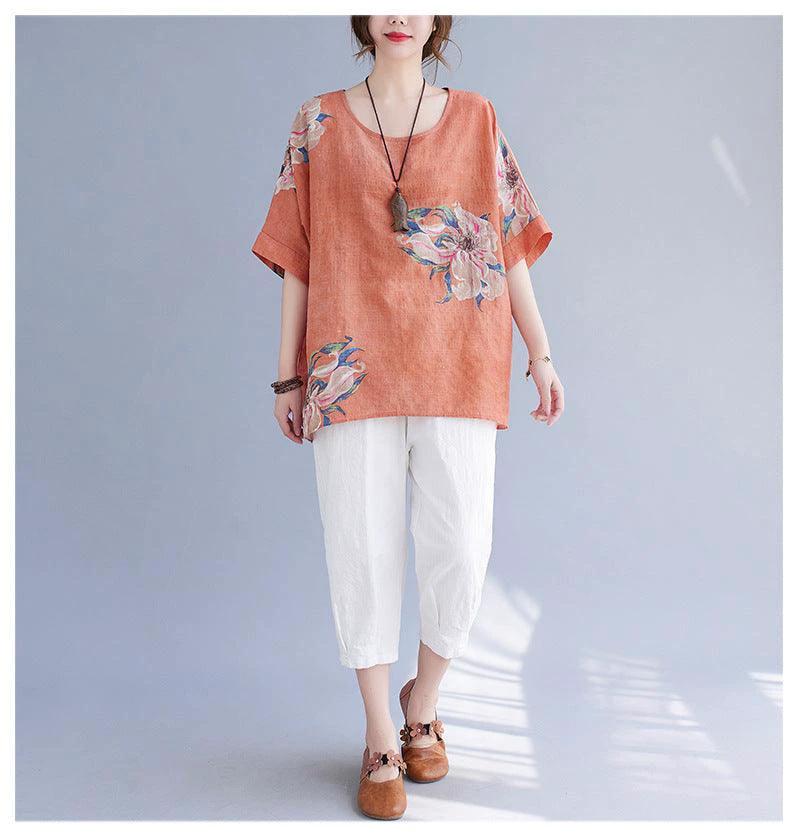 Korean Cotton Hemp Summer Half Sleeve Top - Effortlessly Stylish Comfort