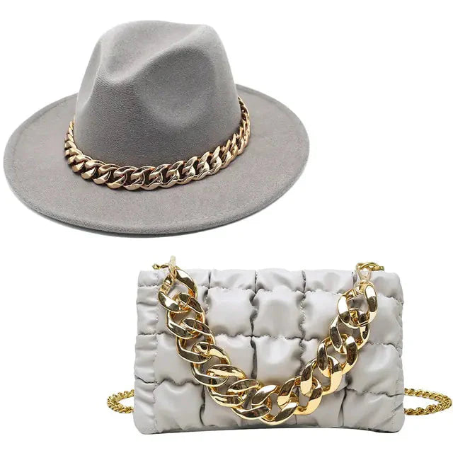 Sombrero Fedora de Lujo con Cadena Dorada para Mujeres