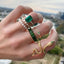 Exquisite Vintage Ring Set with Green Rhinestones