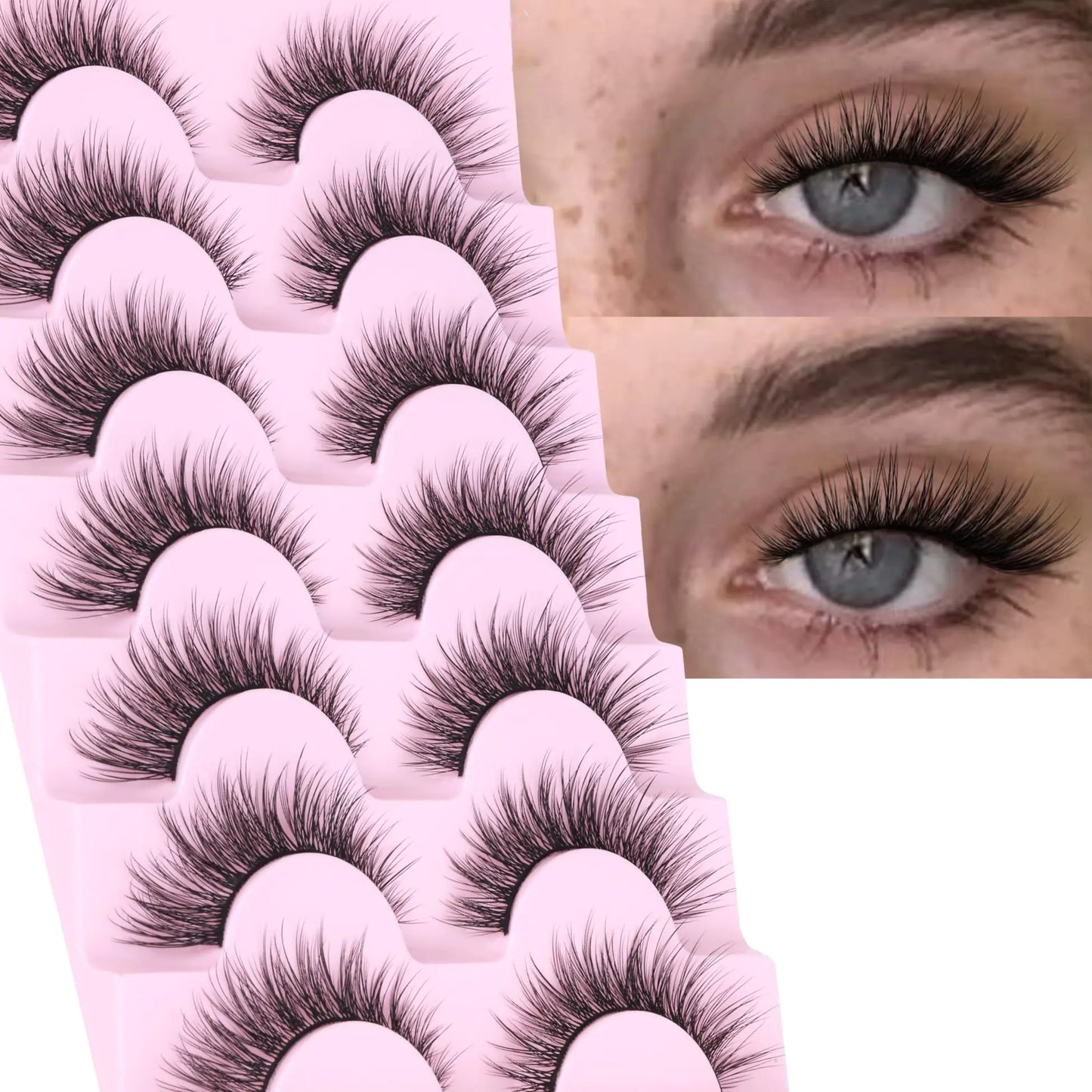 Wispy Natural Mink False Eyelashes - 7 Pairs Cat Eye Style