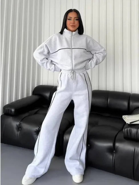 Conjunto de Cárdigan de Manga Larga con Media Cuello y Pantalones para Mujer
