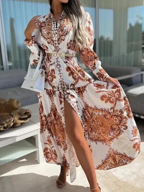 Robe Chemise Longue Élégante à Col V pour Bureau