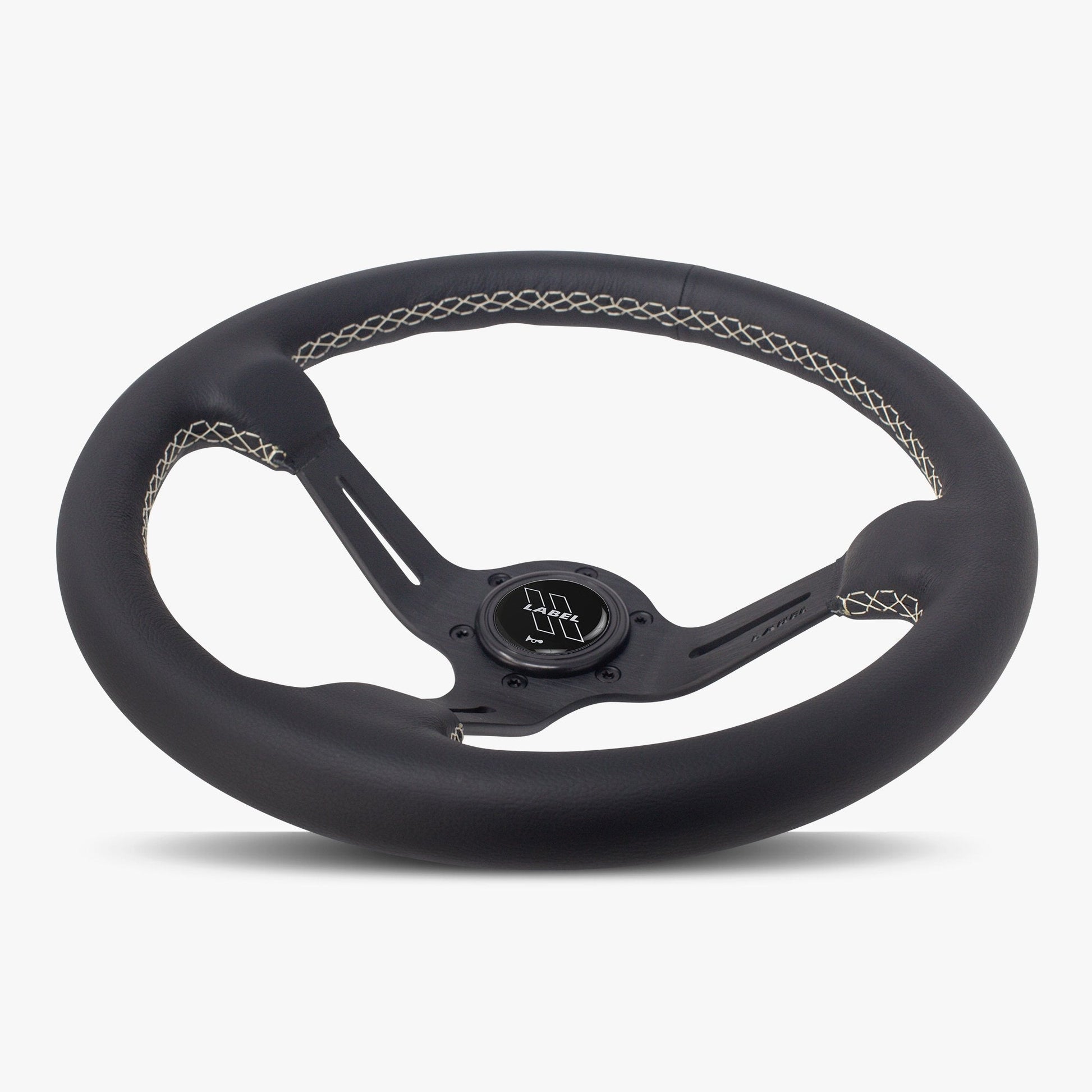 Le Mans Steering Wheel | Black Leather & Spoke with White Stitching - Korvel