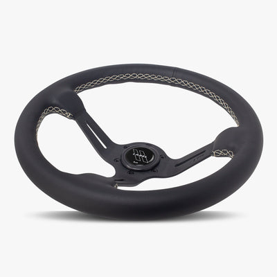 Le Mans Steering Wheel | Black Leather & Spoke with White Stitching - Korvel