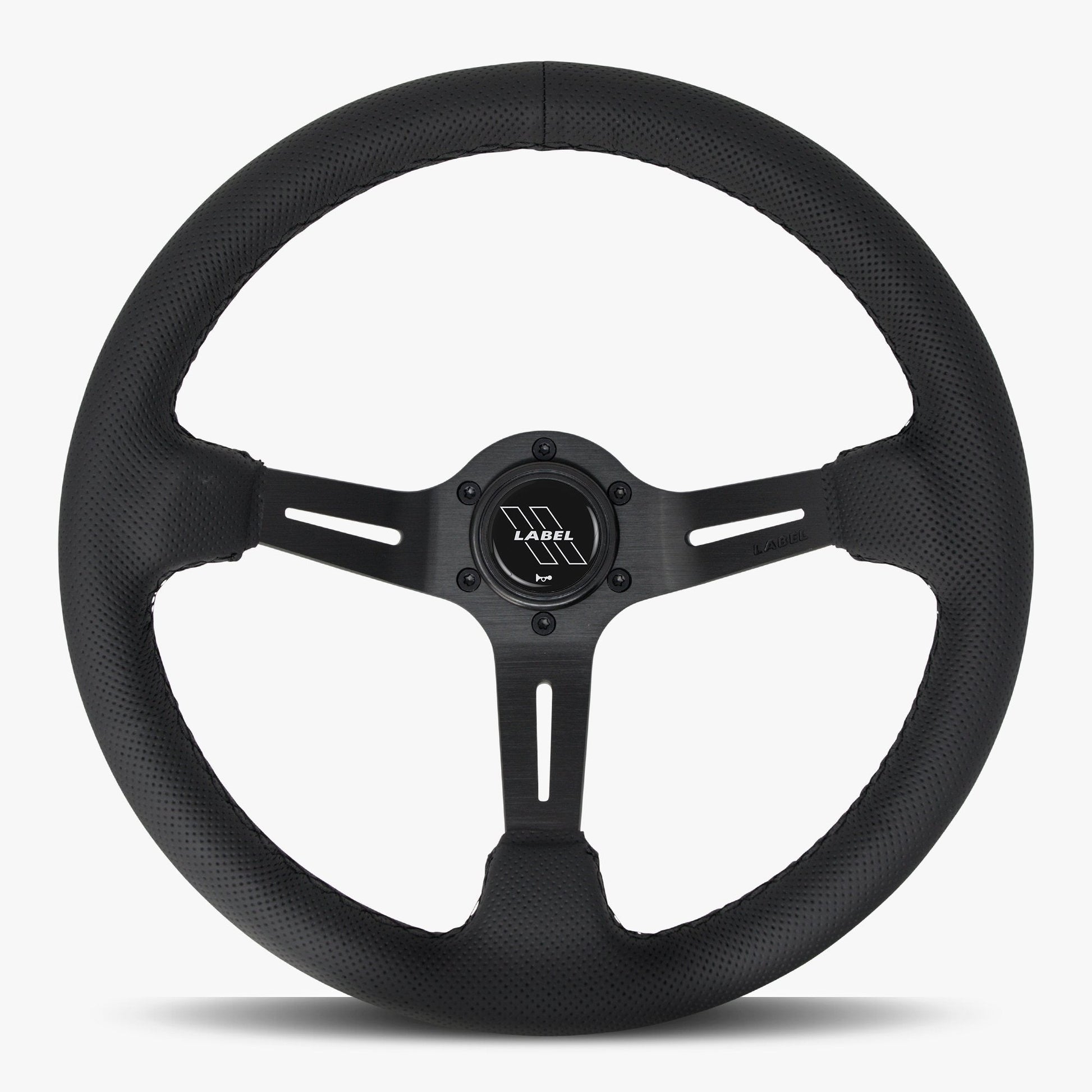 Le Mans Steering Wheel | Premium Black Perforated Leather | Sleek Black Design - Korvel
