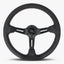 Le Mans Steering Wheel | Black Perforated Leather | Black Spokes | White Stitching - Korvel
