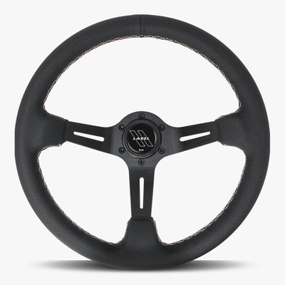 Le Mans Steering Wheel | Black Perforated Leather | Black Spokes | White Stitching - Korvel