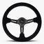 Le Mans Steering Wheel | Black Alcantara & Anodized Spokes | Bavarian Stitch Design - Korvel