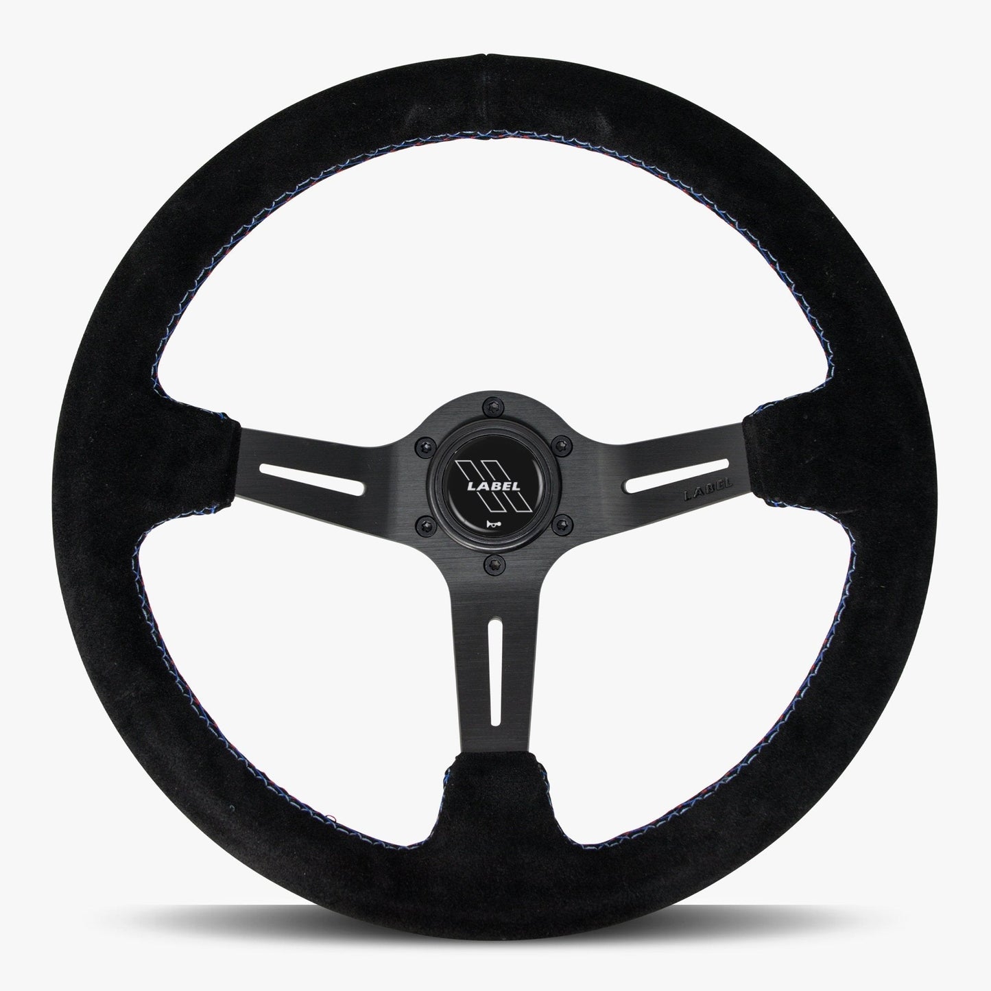 Le Mans Steering Wheel | Black Alcantara & Anodized Spokes | Bavarian Stitch Design - Korvel