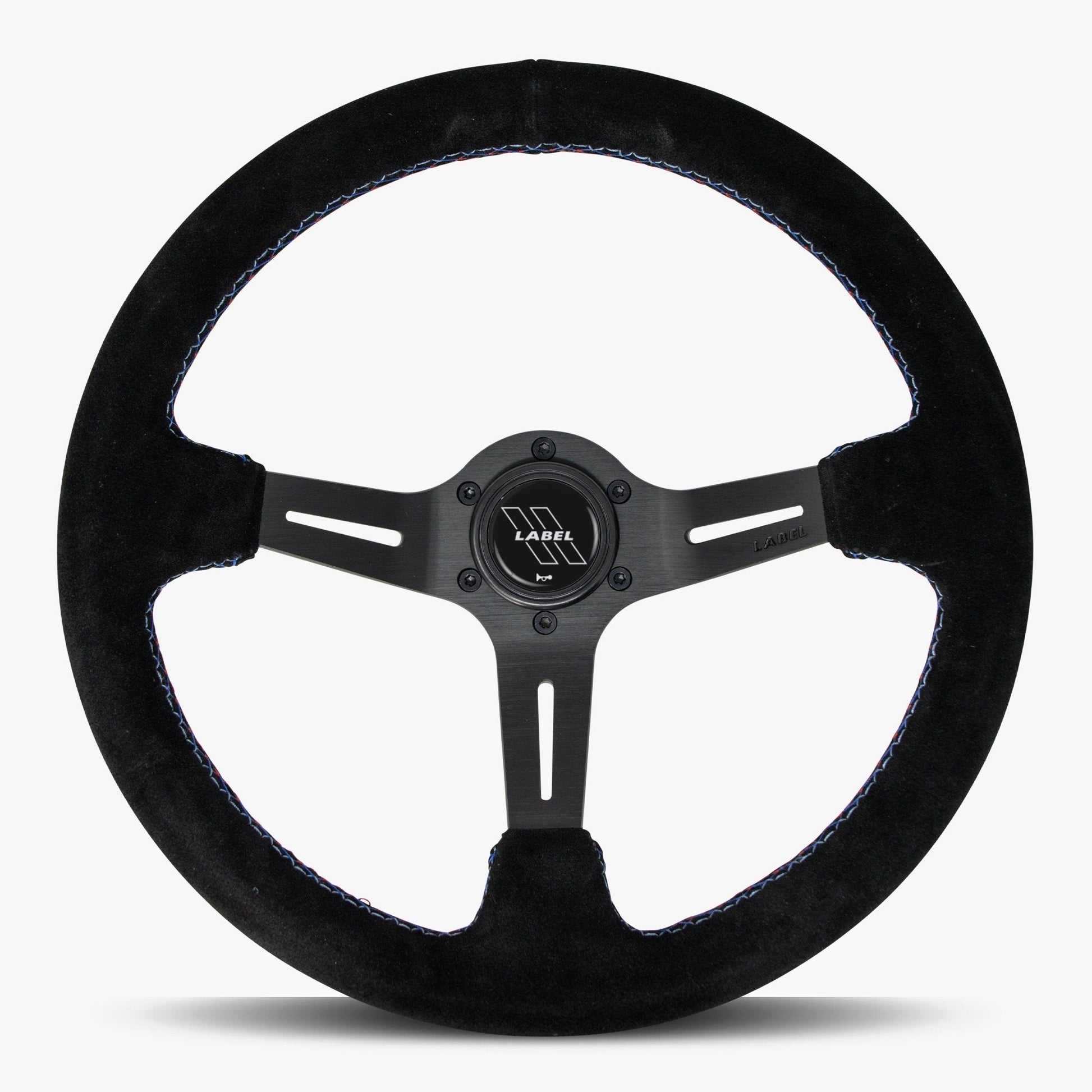 Le Mans Steering Wheel | Black Alcantara & Anodized Spokes | Bavarian Stitch Design - Korvel