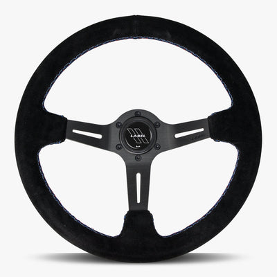 Le Mans Steering Wheel | Black Alcantara & Anodized Spokes | Bavarian Stitch Design - Korvel