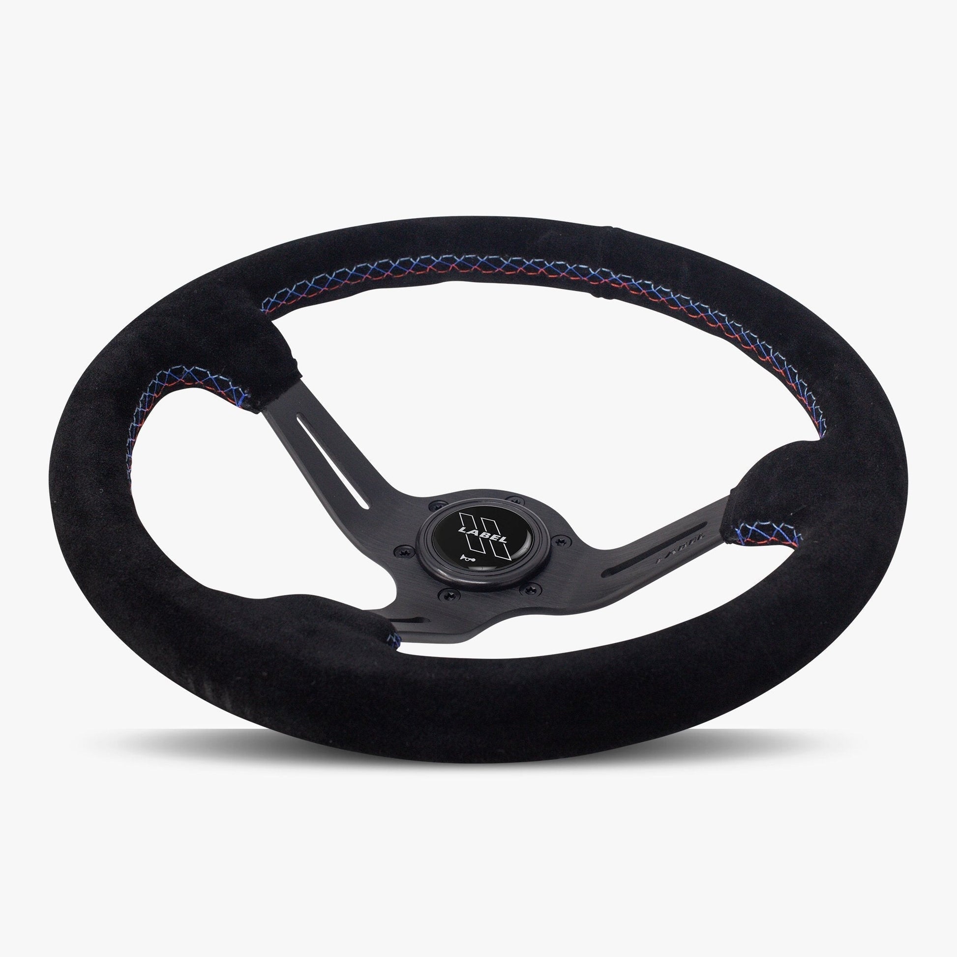 Le Mans Steering Wheel | Black Alcantara & Anodized Spokes | Bavarian Stitch Design - Korvel