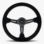 Le Mans Steering Wheel | Black Alcantara | Black Spokes | White Stitching - Korvel