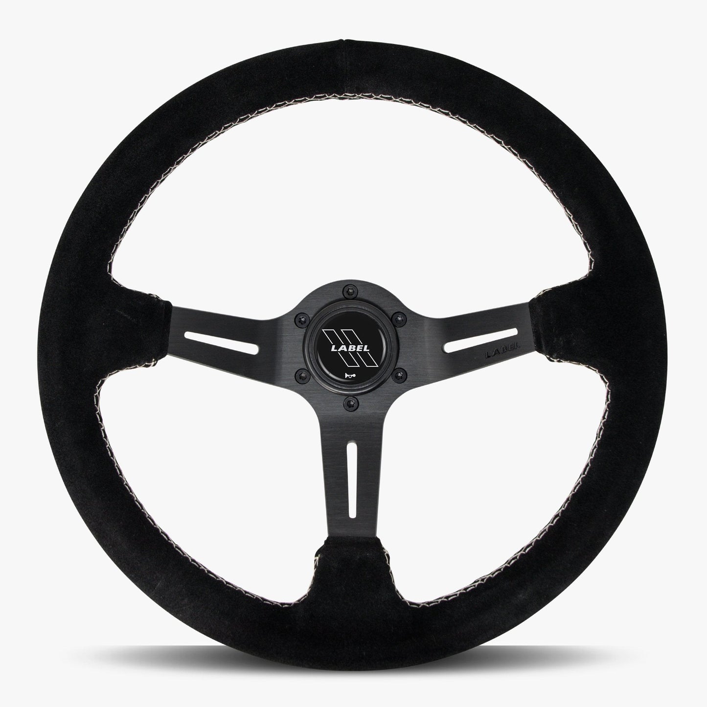 Le Mans Steering Wheel | Black Alcantara | Black Spokes | White Stitching - Korvel