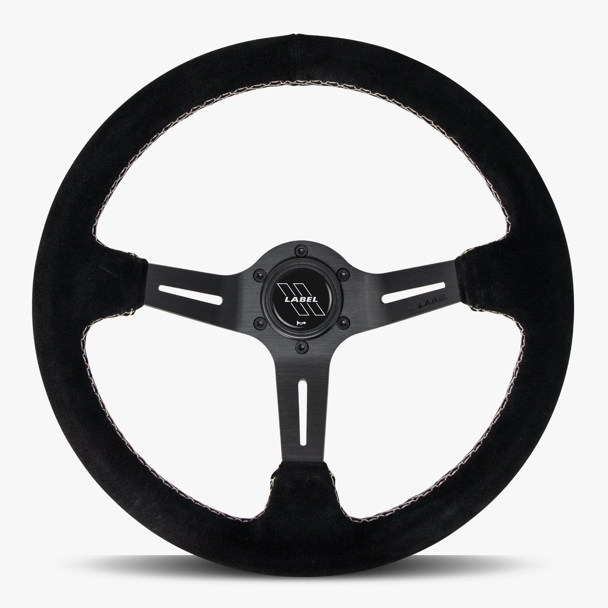 Le Mans Steering Wheel | Black Alcantara | Black Spokes | White Stitching - Korvel