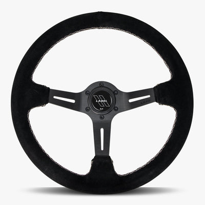Le Mans Steering Wheel | Black Alcantara | Black Spokes | White Stitching - Korvel