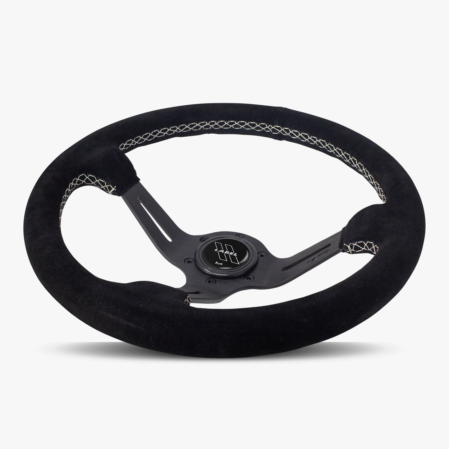Le Mans Steering Wheel | Black Alcantara | Black Spokes | White Stitching - Korvel