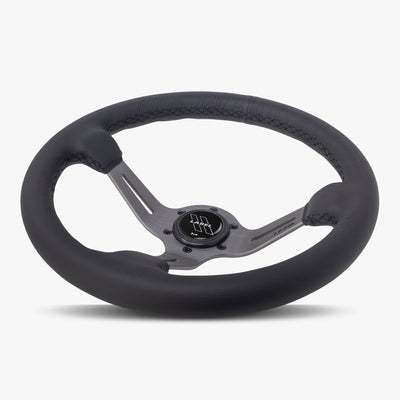 Le Mans Steering Wheel | Black Leather | Graphite Spokes | Black Stitching - Korvel