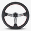 Le Mans Steering Wheel | Black Leather | Graphite Spokes | Red Stitching - Korvel